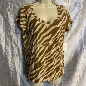 Banana Republic women’s top NWT, GUC SZ M,brown zebra print,cap sleeve cozy slub